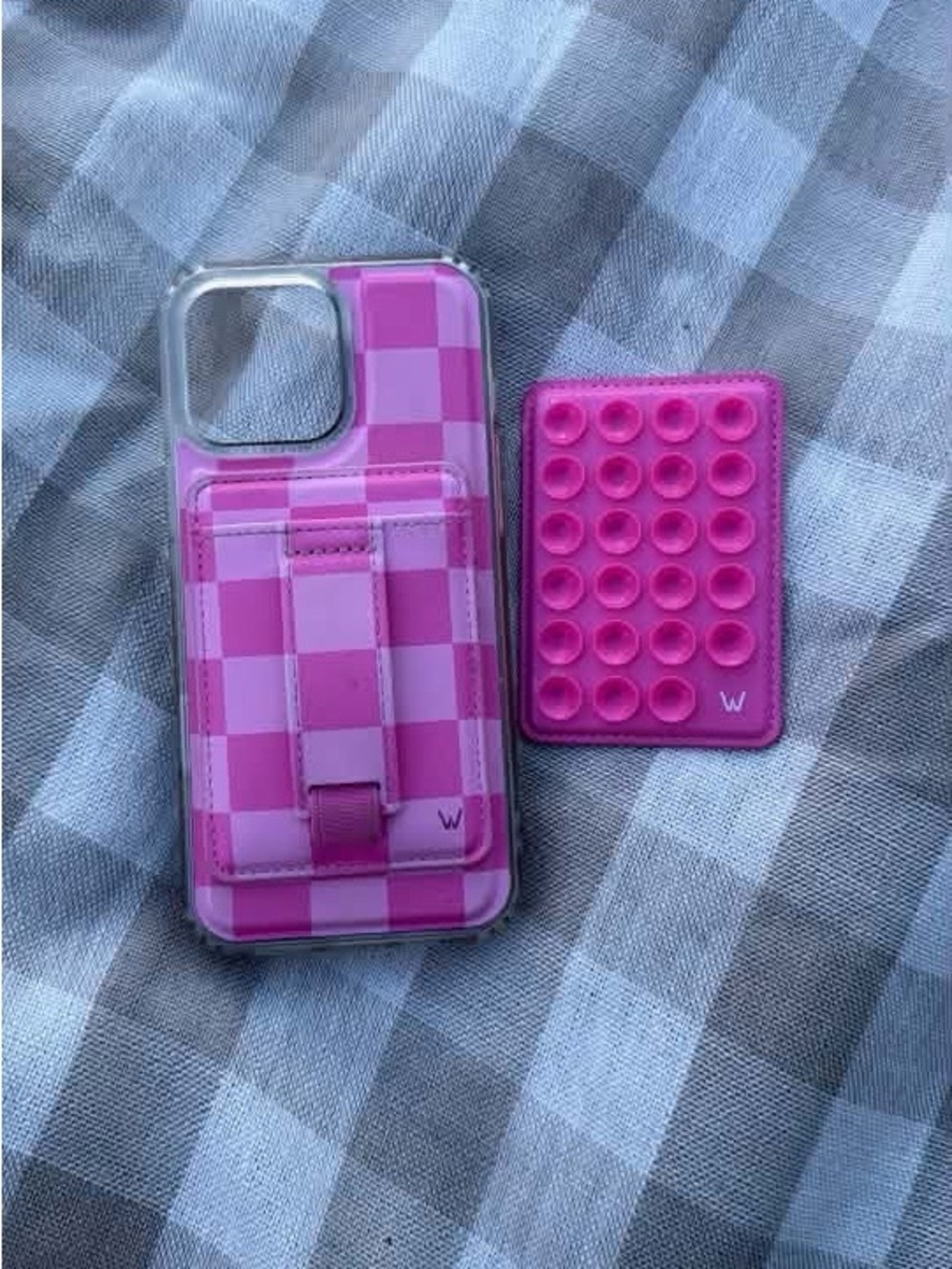 Wallis Pink Checkered Phone Case with Matching Pop Grip